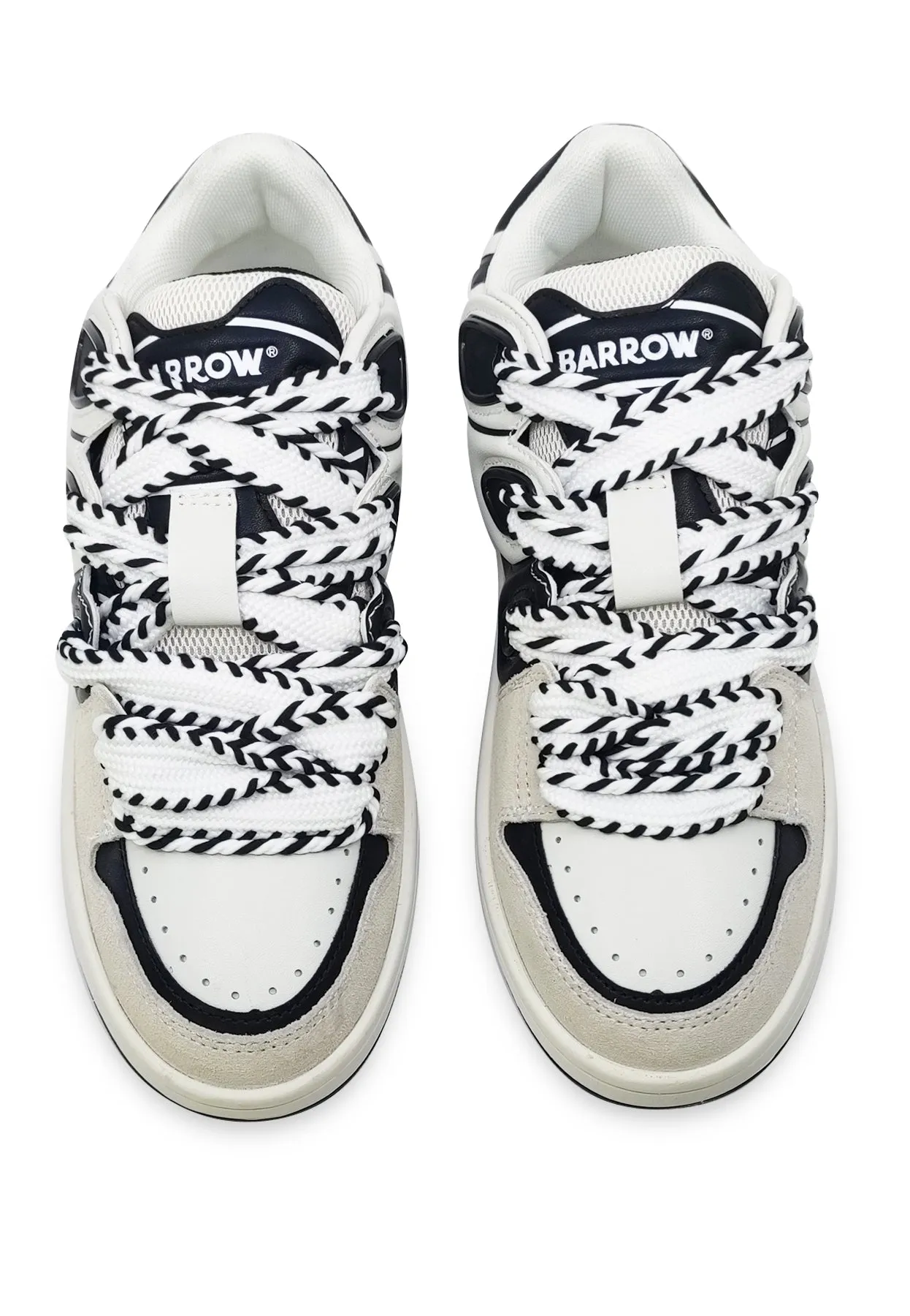 Barrow sneakers bianca e nera unisex in pelle scamosciata e mesh