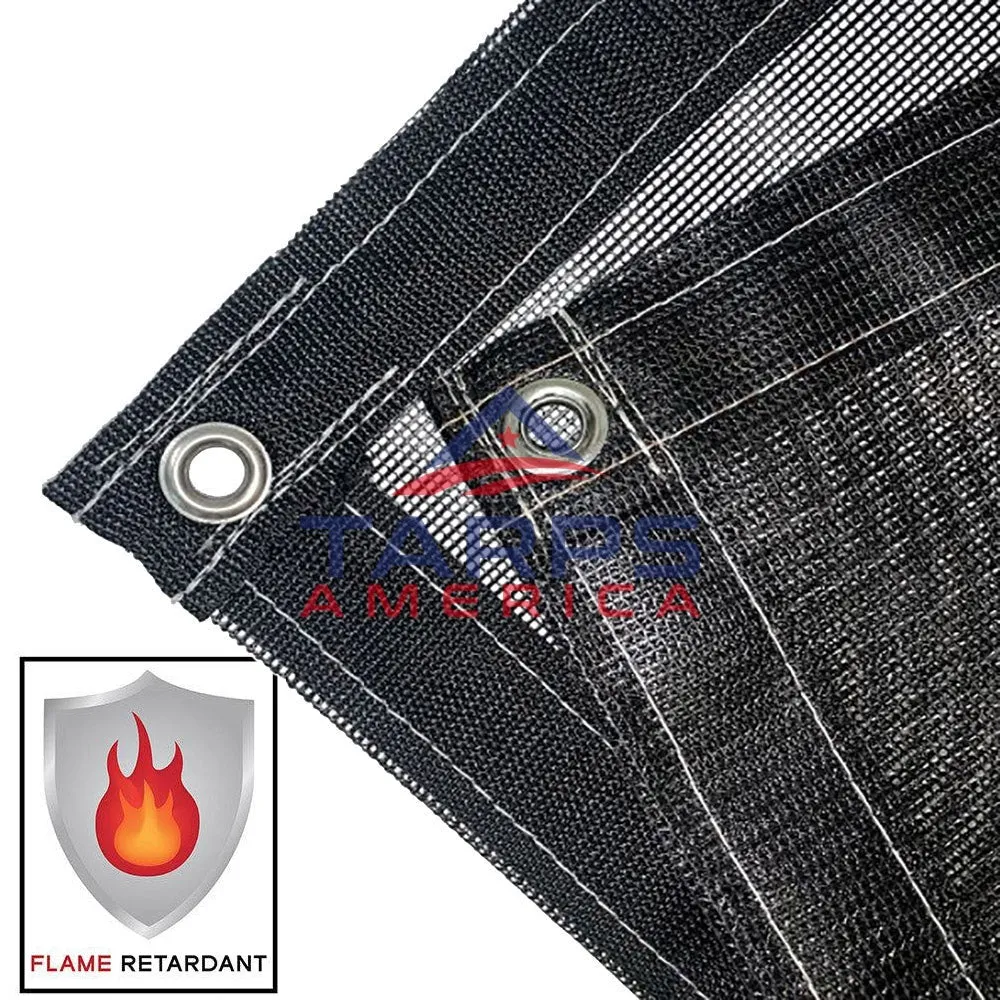 Black 8 oz. Medium Duty Fire Retardant Vinyl Coated Mesh Tarp by ShadeMax®