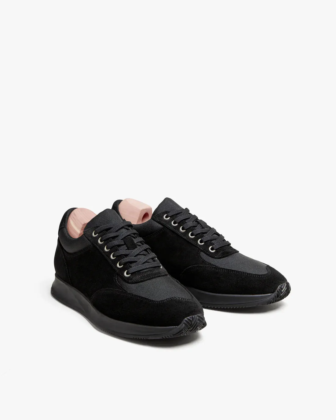 Black Suede Leather Lace Up Running Sneaker Shoes - Sneaker Shoes