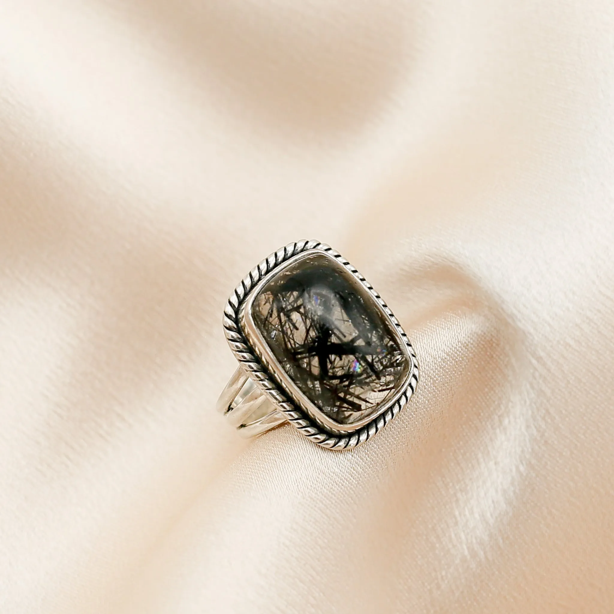 Black Tourmaline in Quartz Ring | 7