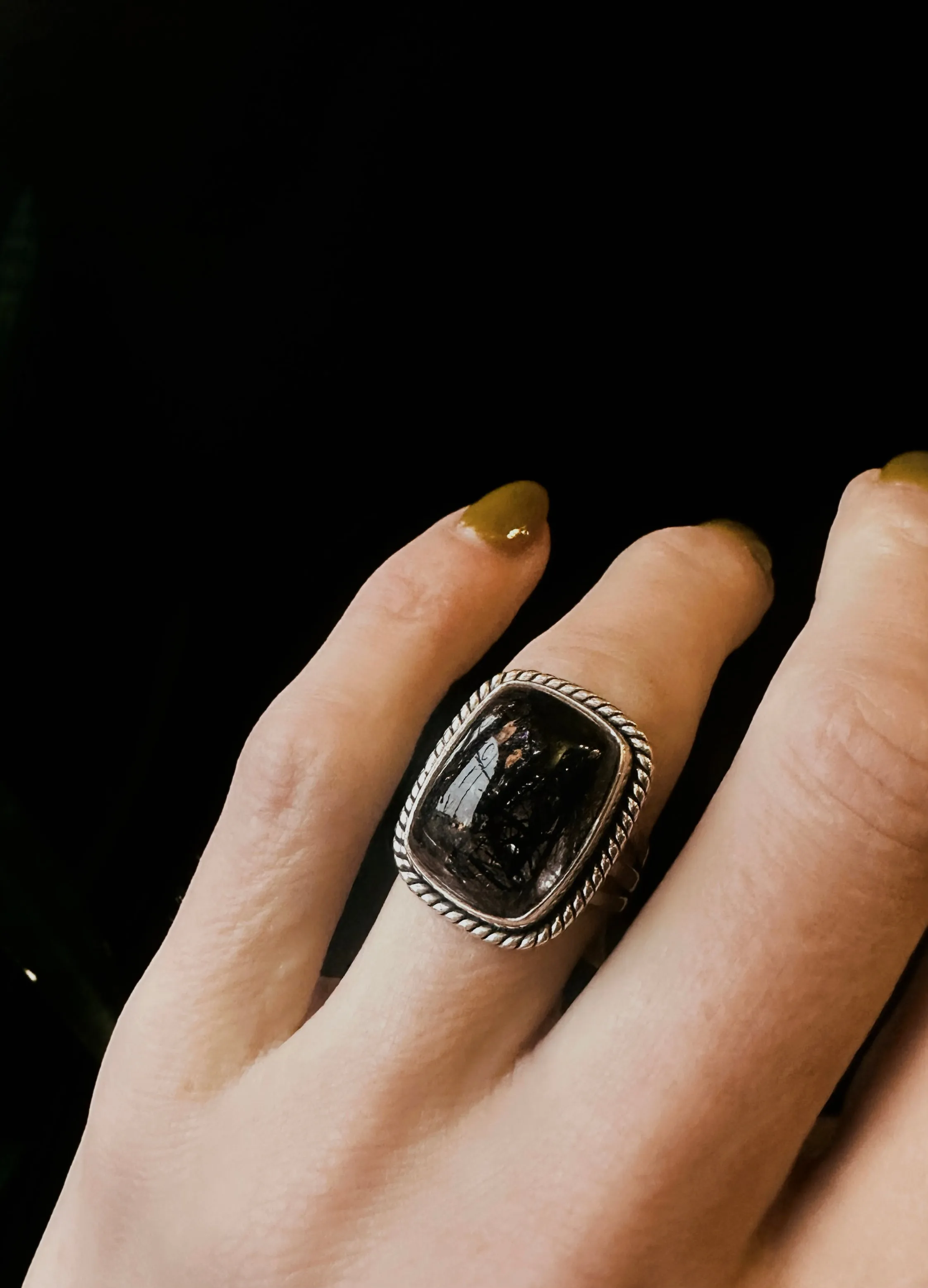 Black Tourmaline in Quartz Ring | 7