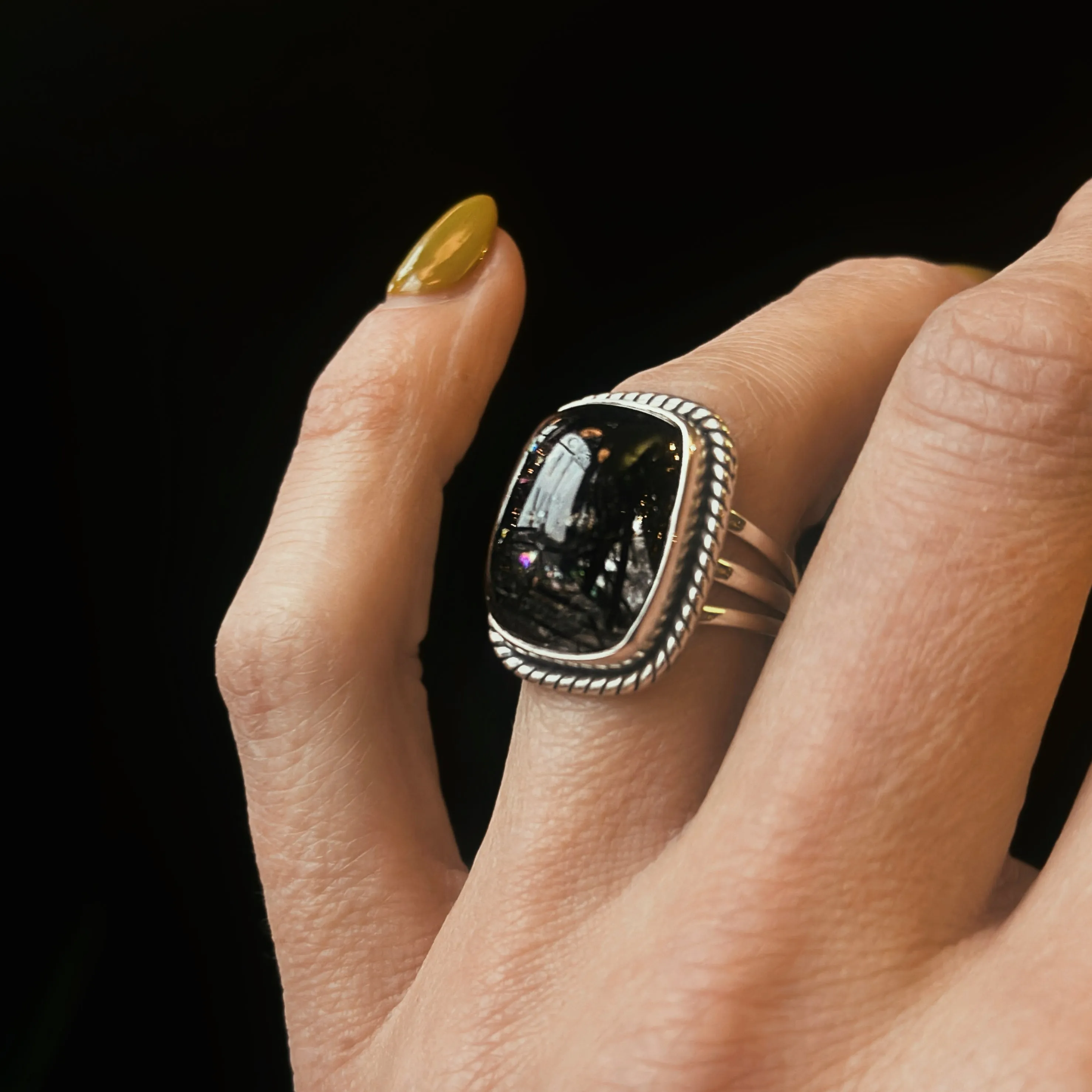 Black Tourmaline in Quartz Ring | 7