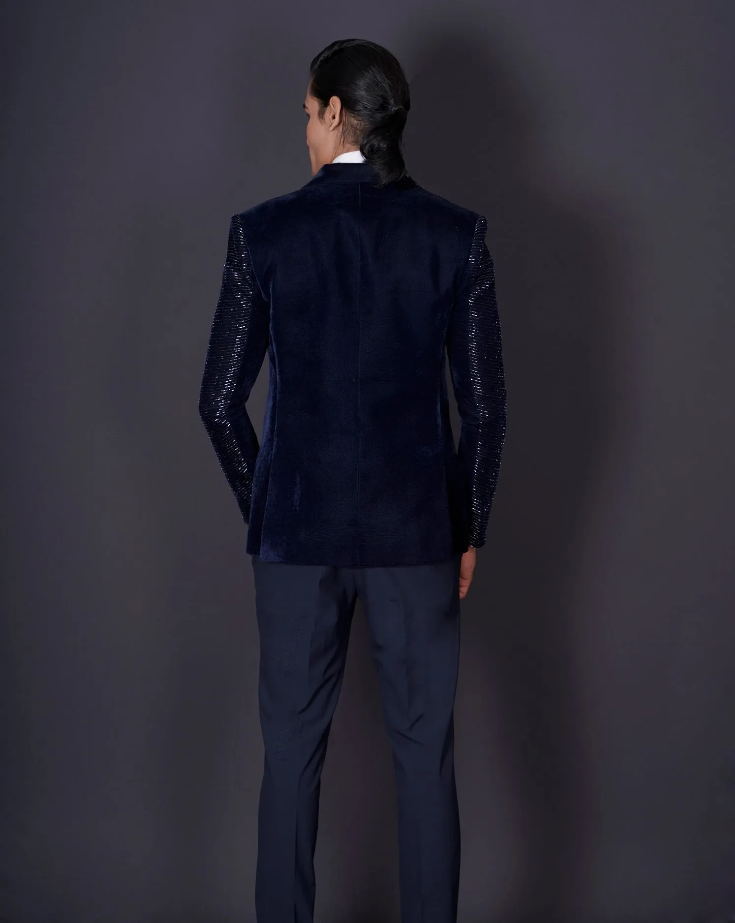Blue Embroidered Tuxedo Set