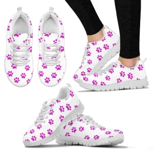 Bright Purple Paw Prints Ladies Sneakers White Soles