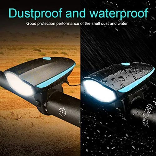 Bulfyss Combo of USB Rechargeable Bike Front Horn and Light 120 DB with Super Bright 250 Lumen Light and Raypal Dual LED Bicycle Rear Tail Light