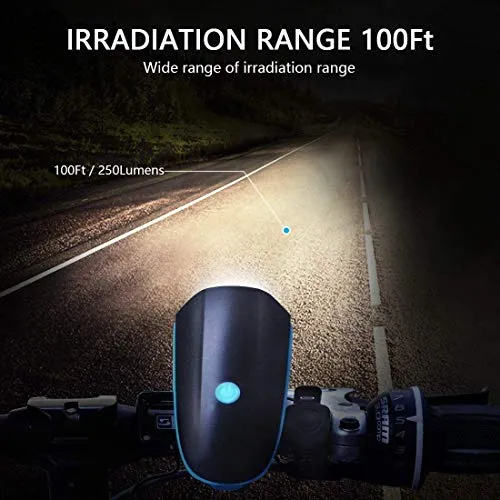 Bulfyss Combo of USB Rechargeable Bike Front Horn and Light 120 DB with Super Bright 250 Lumen Light and Raypal Dual LED Bicycle Rear Tail Light