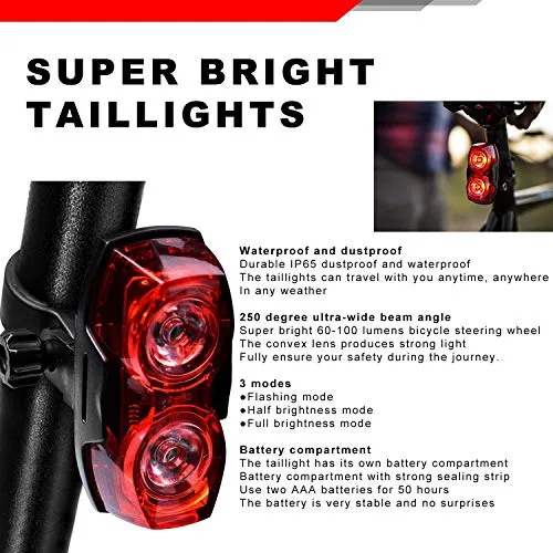 Bulfyss Combo of USB Rechargeable Bike Front Horn and Light 120 DB with Super Bright 250 Lumen Light and Raypal Dual LED Bicycle Rear Tail Light