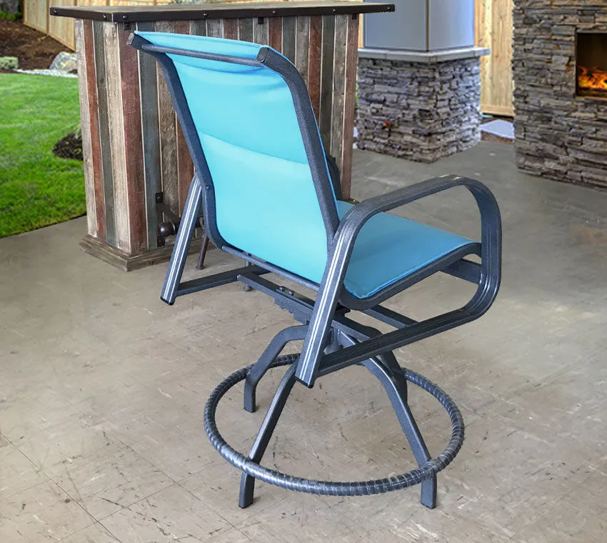 Cabo Sling Swivel Balcony Chair in Aqua Marine Canvas Aruba