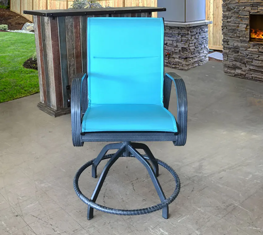 Cabo Sling Swivel Balcony Chair in Aqua Marine Canvas Aruba