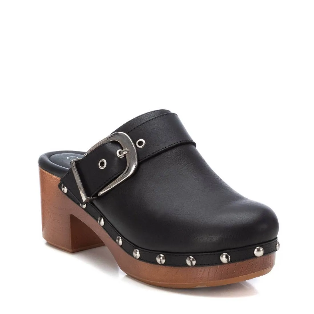 Carmela Black Leather Slip On Clogs
