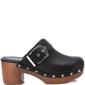 Carmela Black Leather Slip On Clogs