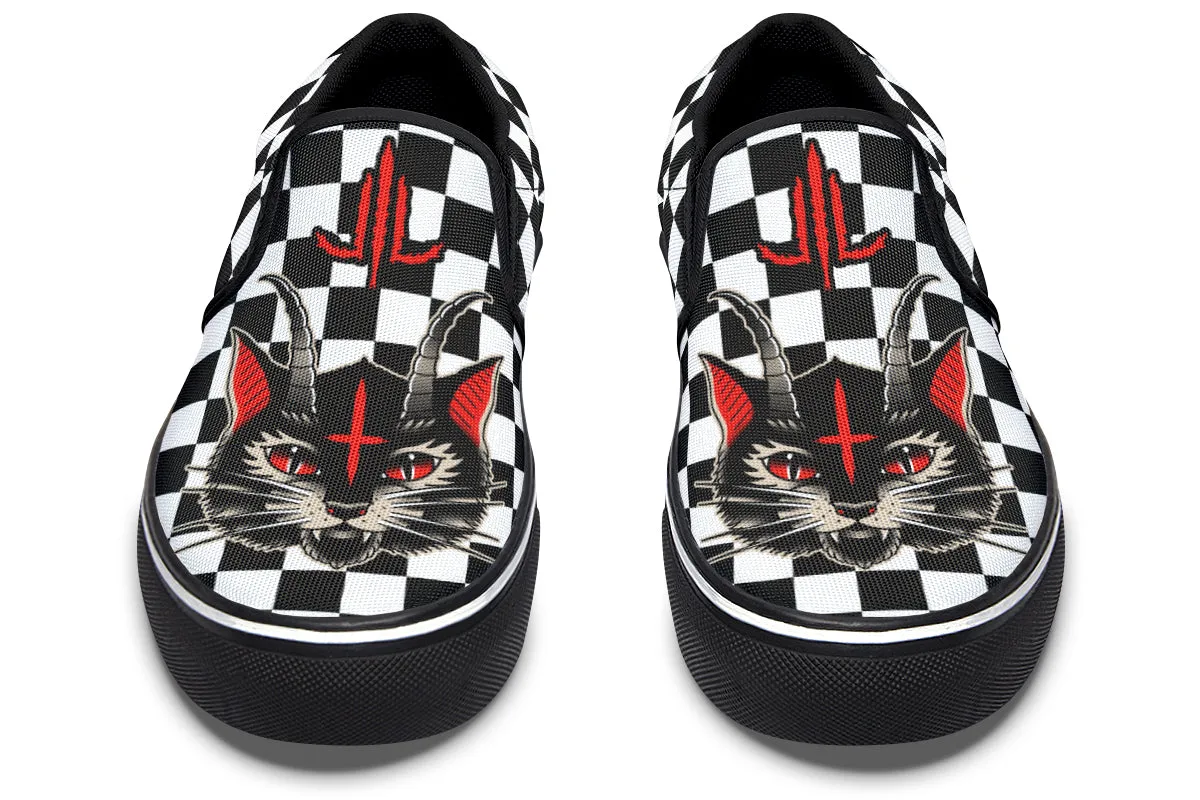 Cat Demon Checkered Slip On Shoes