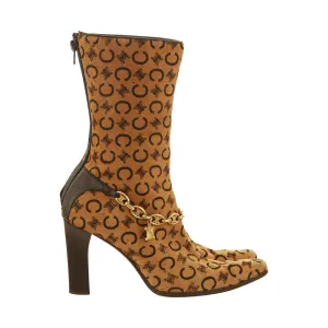 Celine Brown Logo Calf Hair Ankle Boots