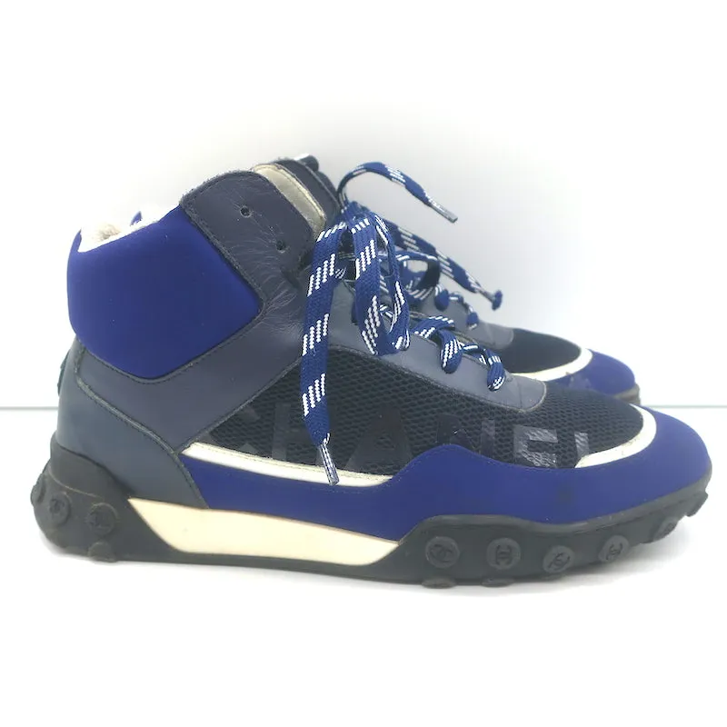 Chanel 19C High Top Sneakers Navy Neoprene & Mesh Size 35.5