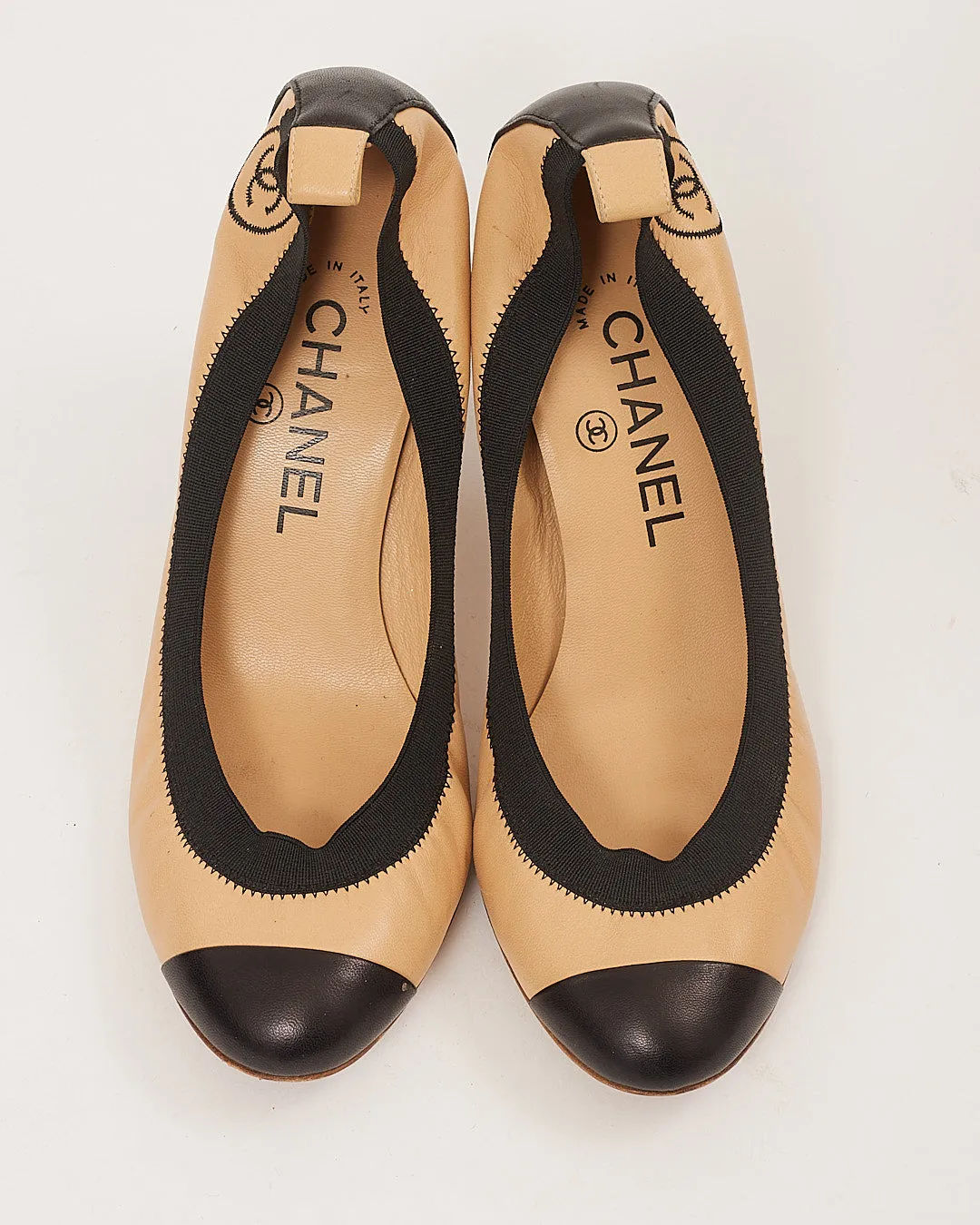 Chanel Beige/Black Slip On Pumps - 37