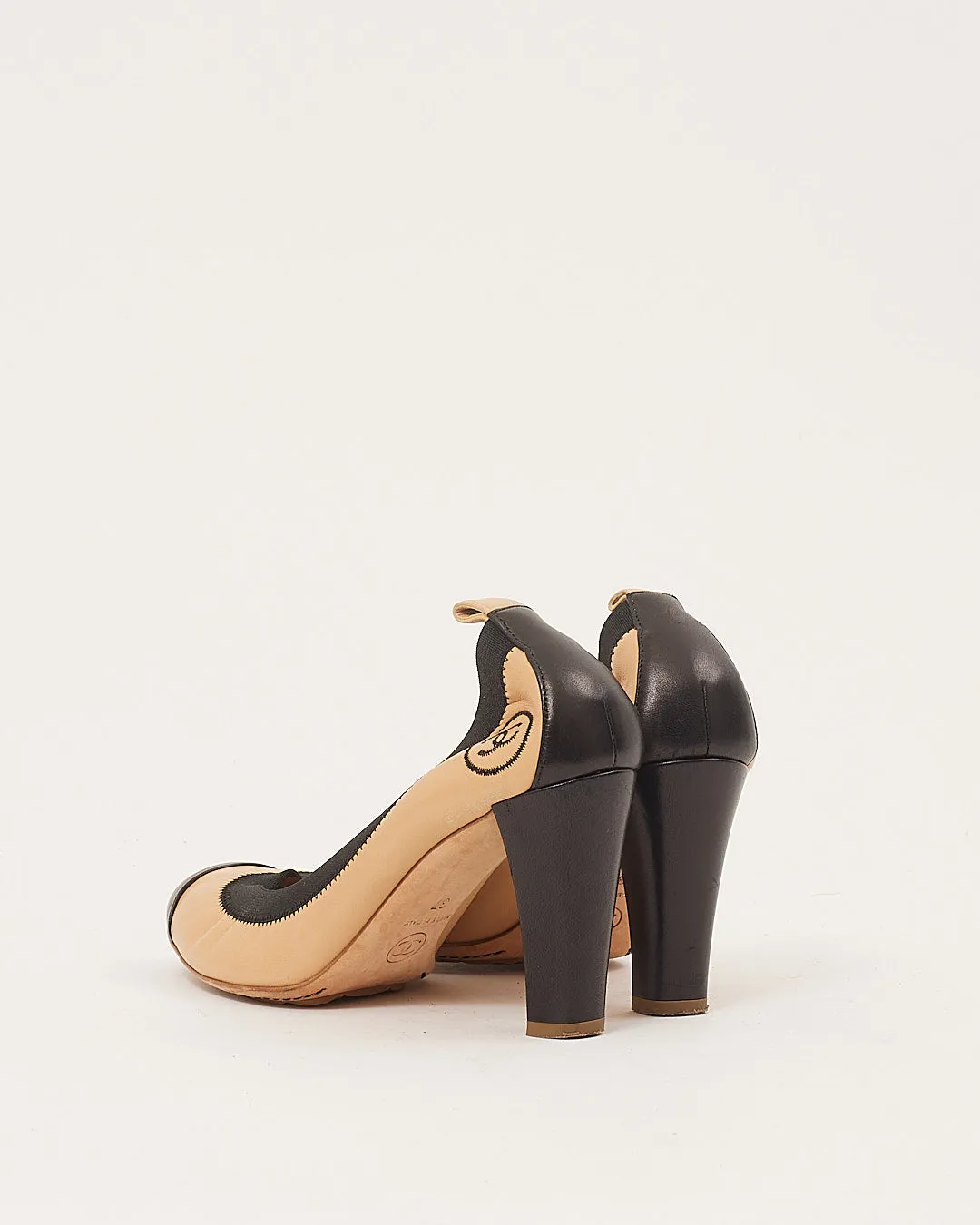 Chanel Beige/Black Slip On Pumps - 37