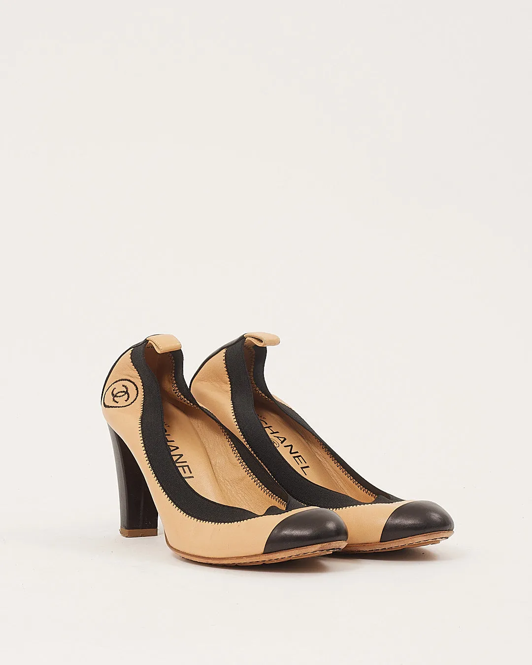 Chanel Beige/Black Slip On Pumps - 37
