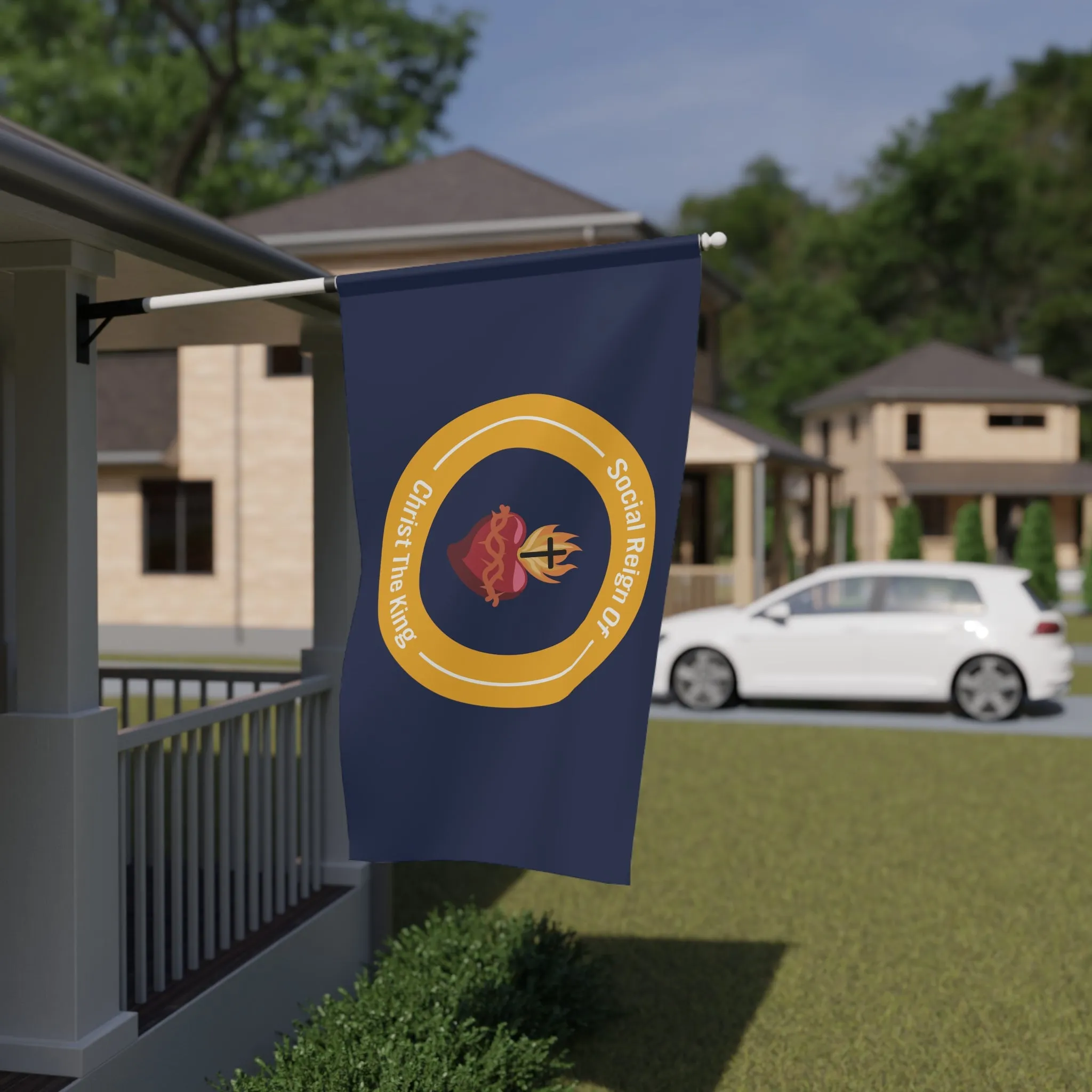 Christian Catholic Sacred Heart of Christ the King Blue House Banner Flags