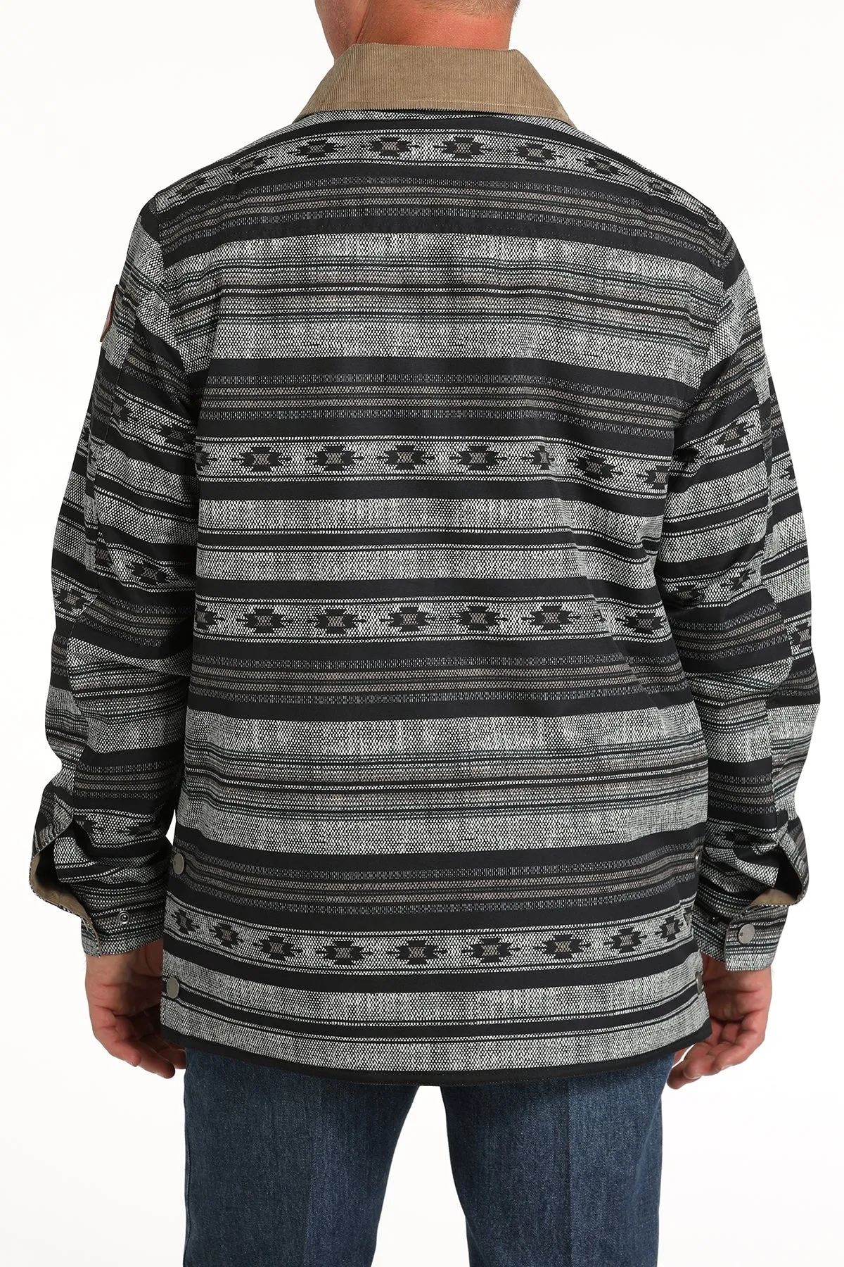 Cinch Men's Blue/Gray Southwest Print Canvas Barn Coat with Removable Hood