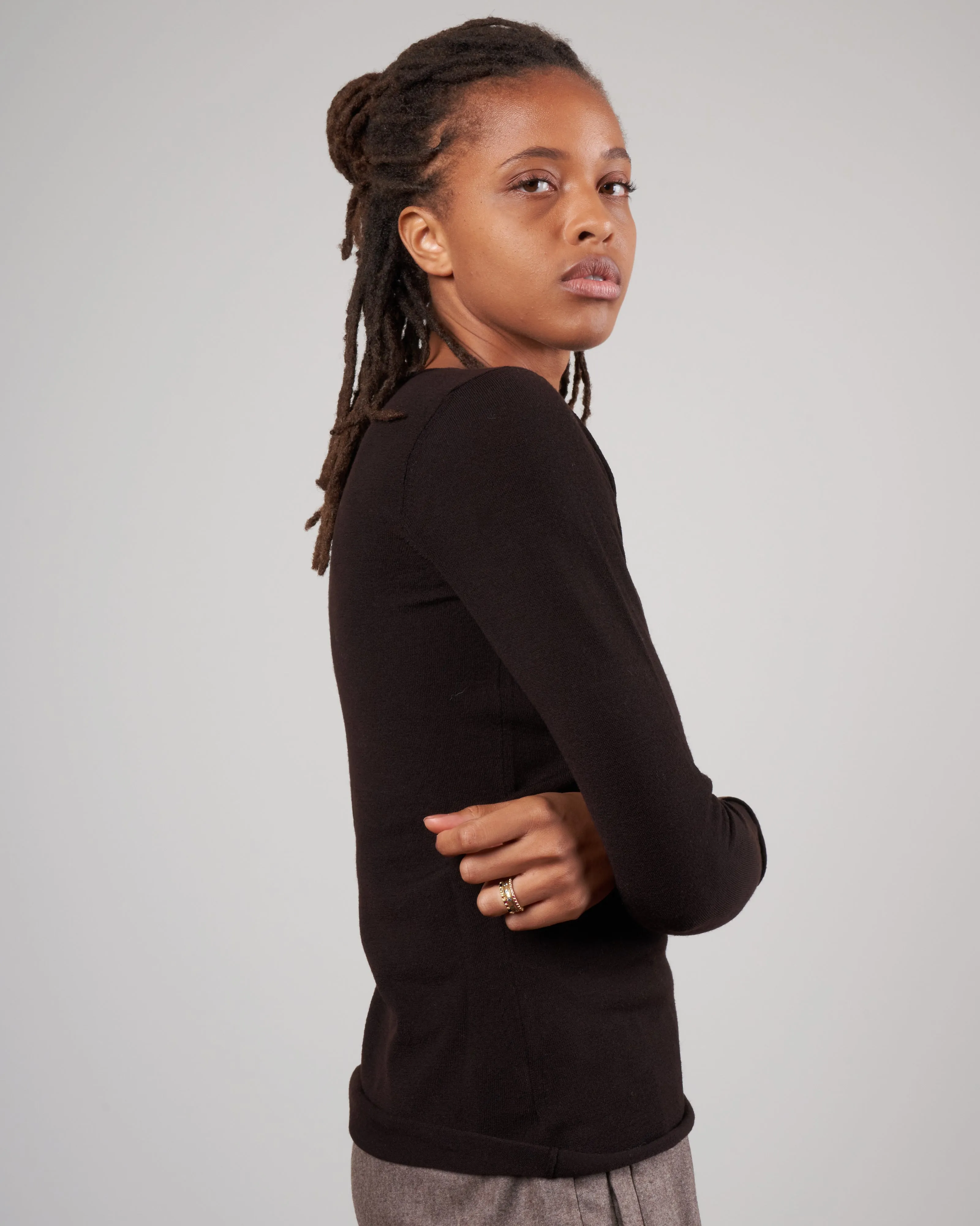 crewneck superfine merino long sleeve tee - black