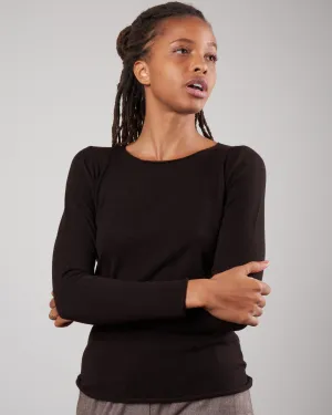 crewneck superfine merino long sleeve tee - black