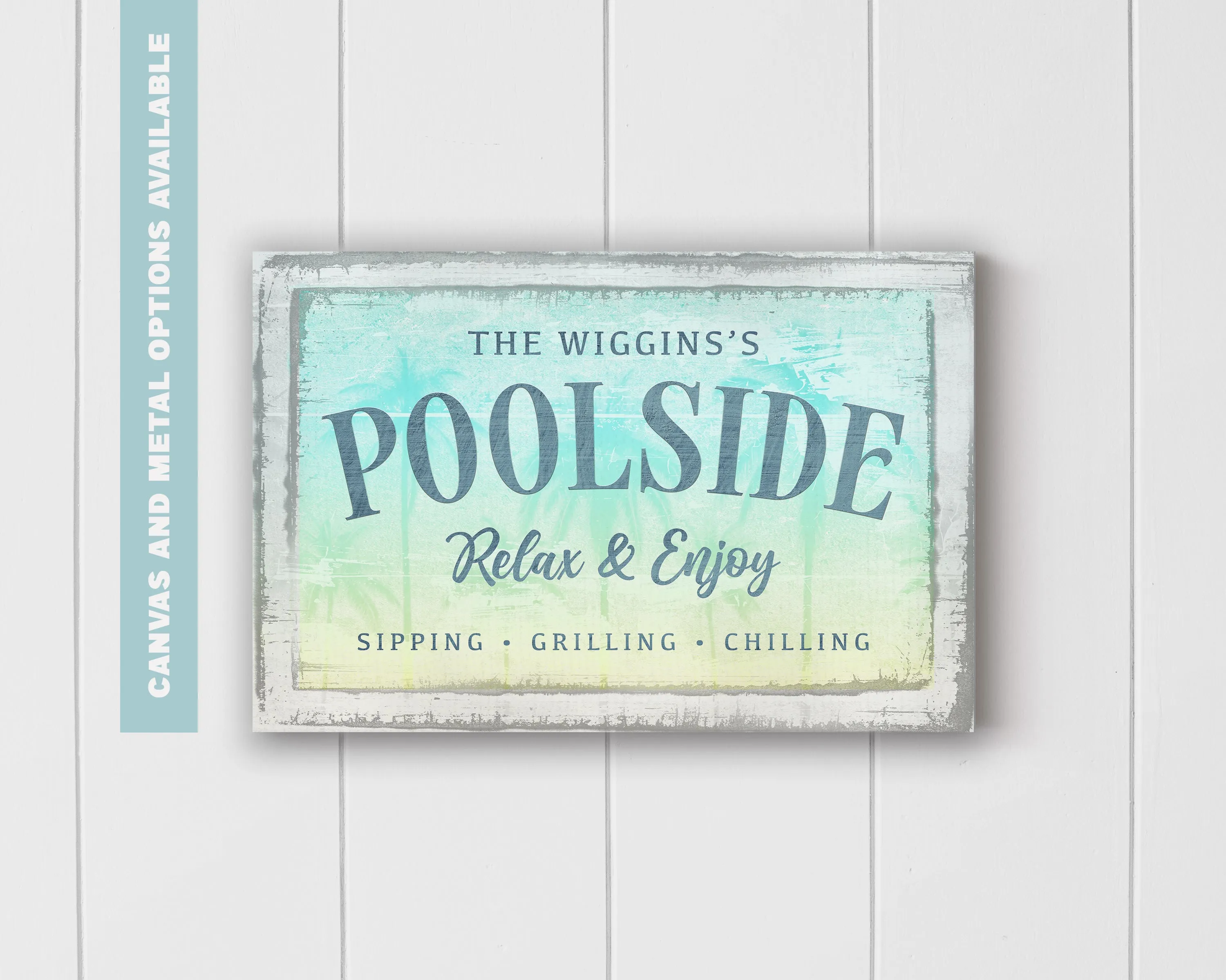 Custom Poolside Sign - Personalized Outdoor Wall Art, Canvas or Metal Pool Sign, Backyard Decor