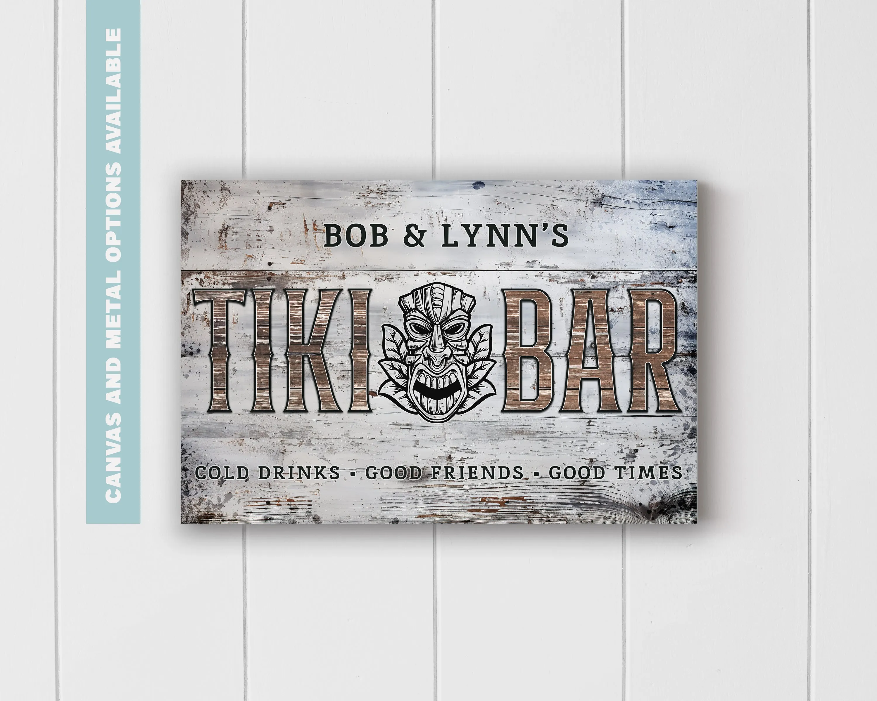 Custom Tiki Bar Sign #4 - Personalized Family Name Aluminum or Canvas Wall Art - Indoor & Outdoor Decor - Multiple Sizes Available