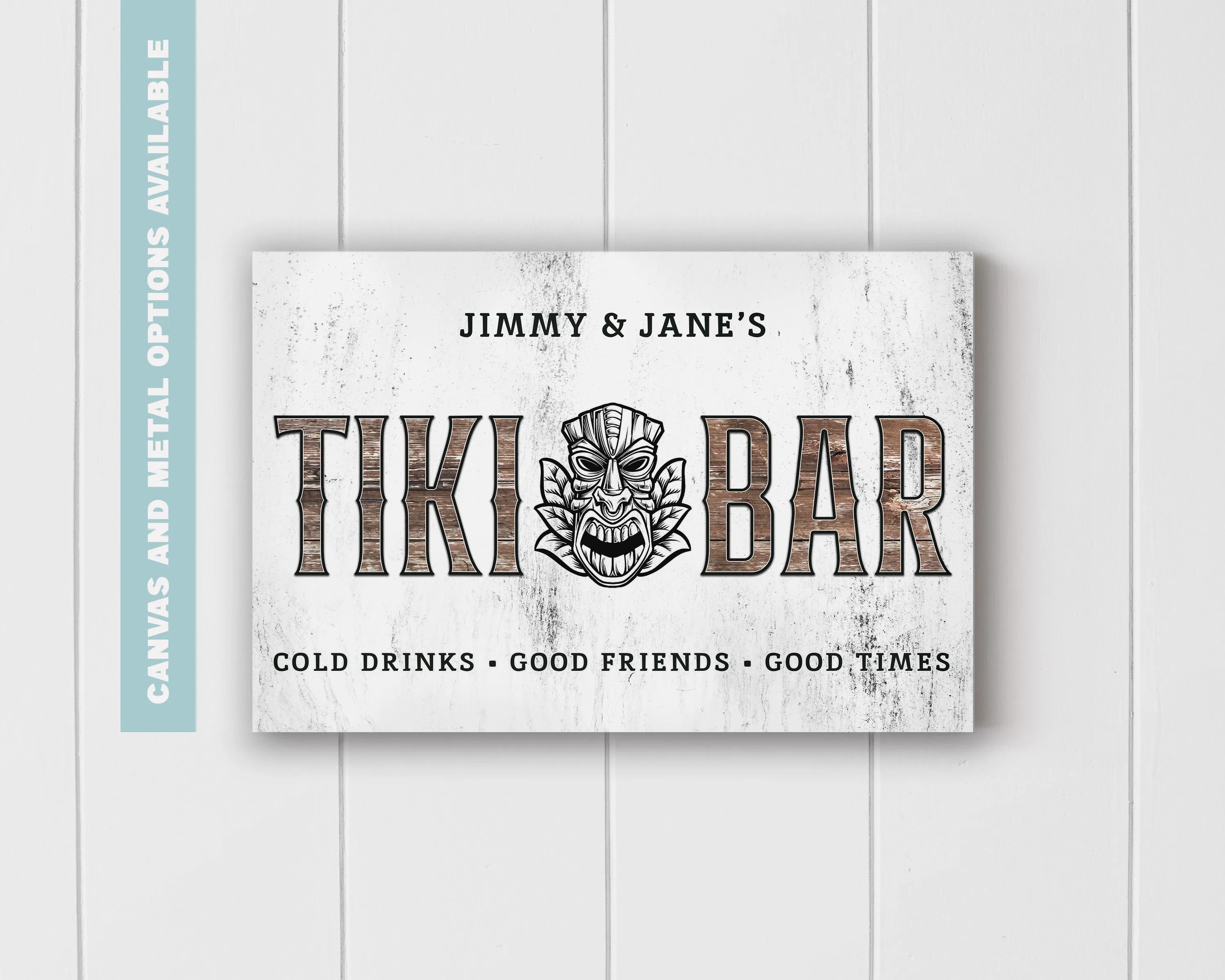 Custom Tiki Bar Sign #5 - Personalized Family Name Aluminum or Canvas Wall Art - Indoor & Outdoor Decor - Multiple Sizes Available