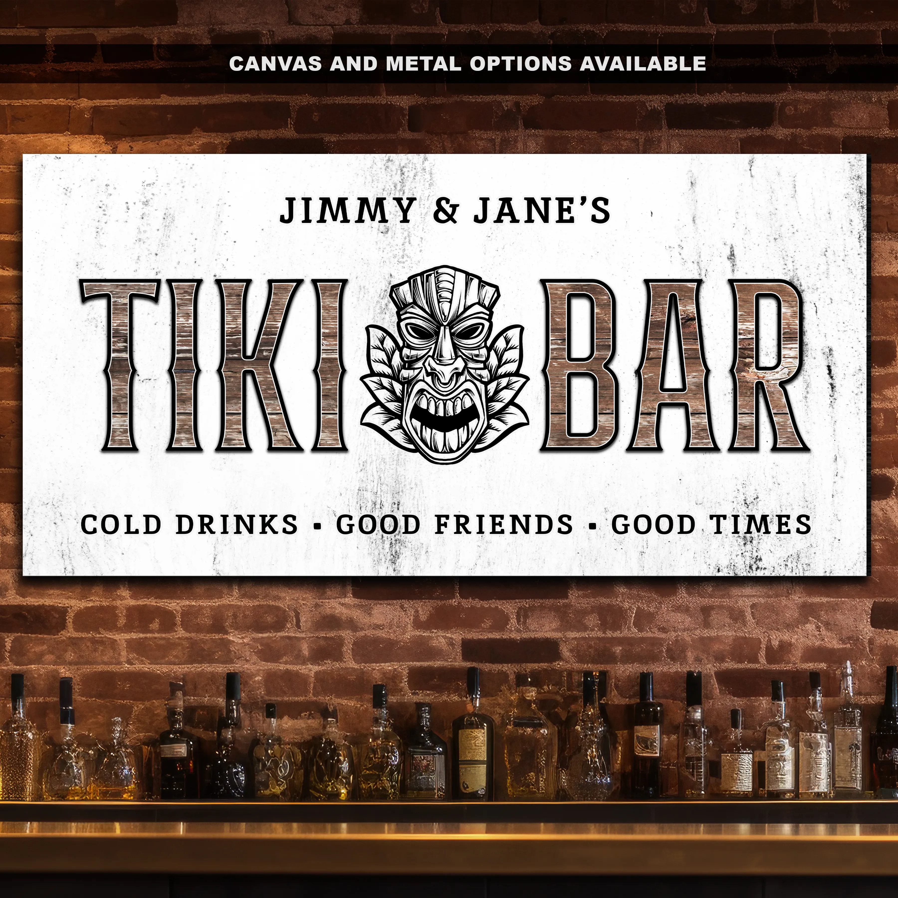 Custom Tiki Bar Sign #5 - Personalized Family Name Aluminum or Canvas Wall Art - Indoor & Outdoor Decor - Multiple Sizes Available