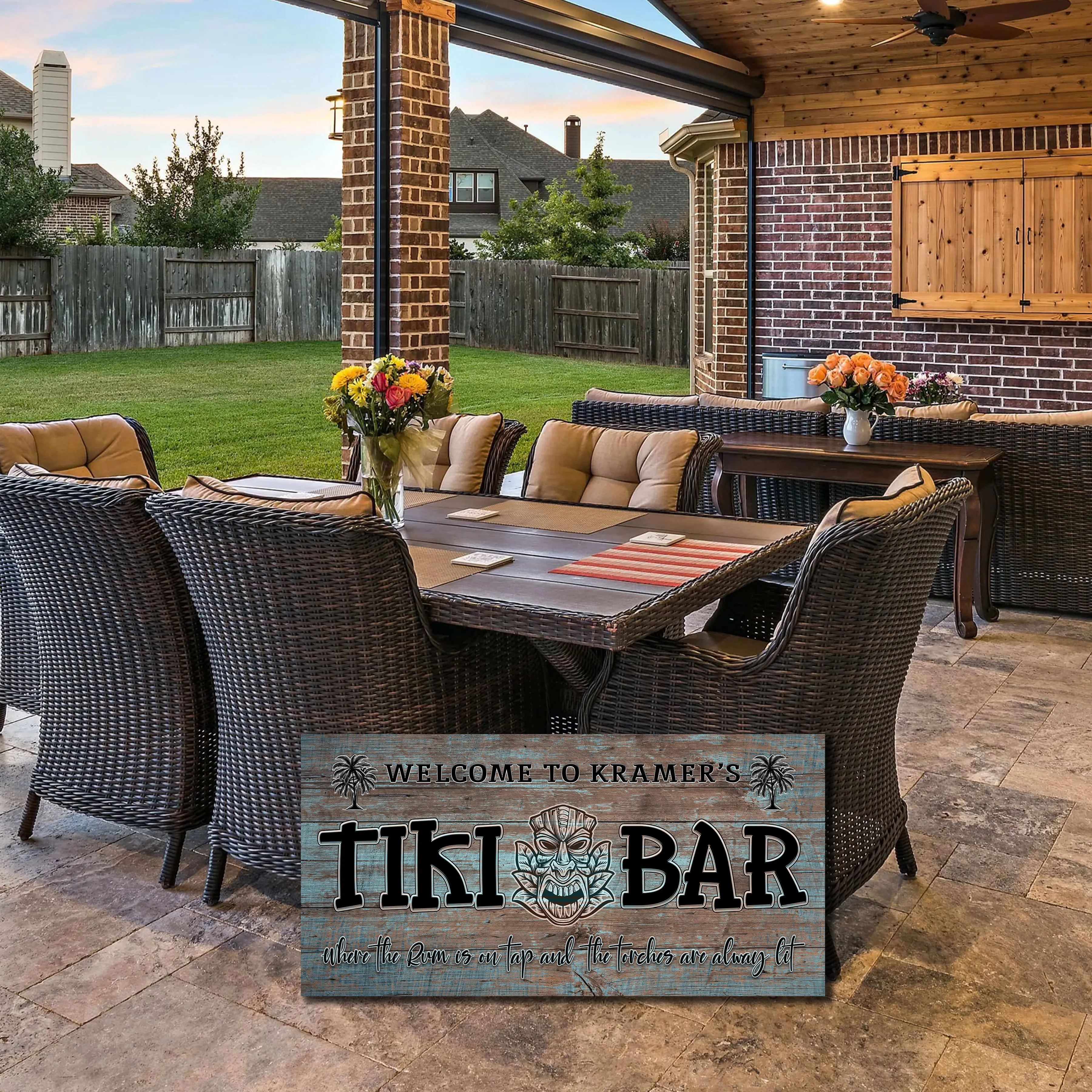 Custom Tiki Bar Sign #7 - Personalized Name, Established Date, and Location - Aluminum or Canvas - Perfect Home Bar Decor or New Home Gift