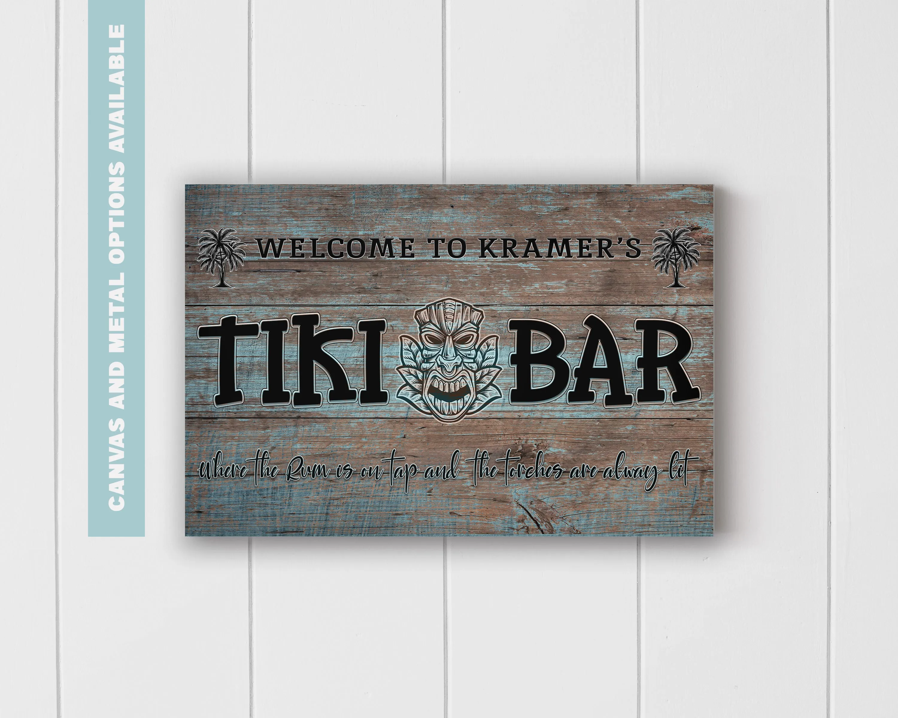 Custom Tiki Bar Sign #7 - Personalized Name, Established Date, and Location - Aluminum or Canvas - Perfect Home Bar Decor or New Home Gift