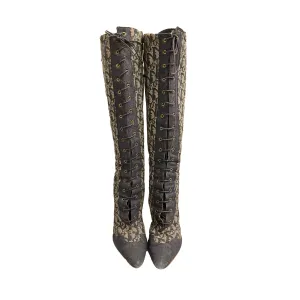 Dior Navy Monogram Laced Up Boots