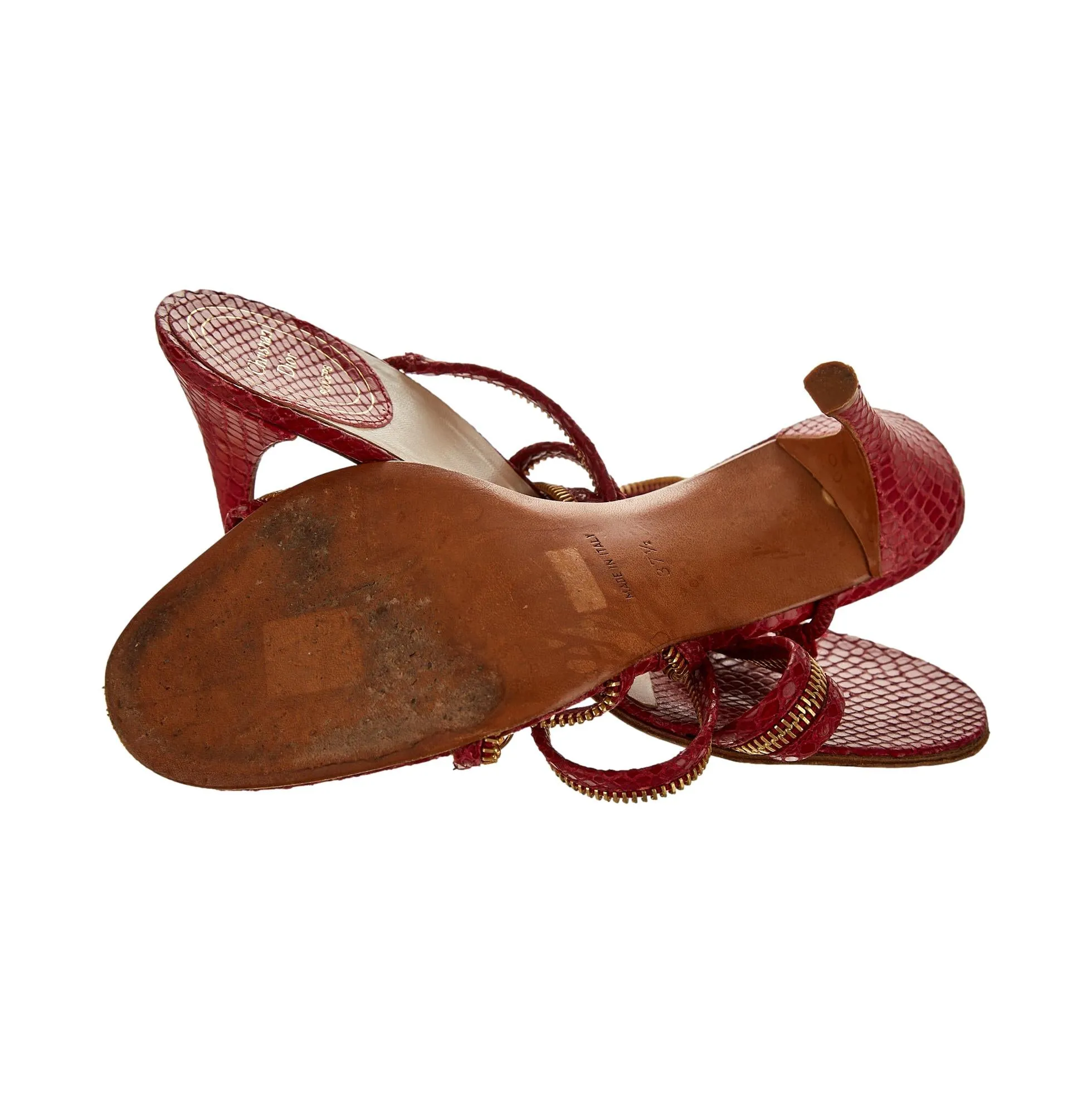 Dior Red Snakeskin Zipper Heels