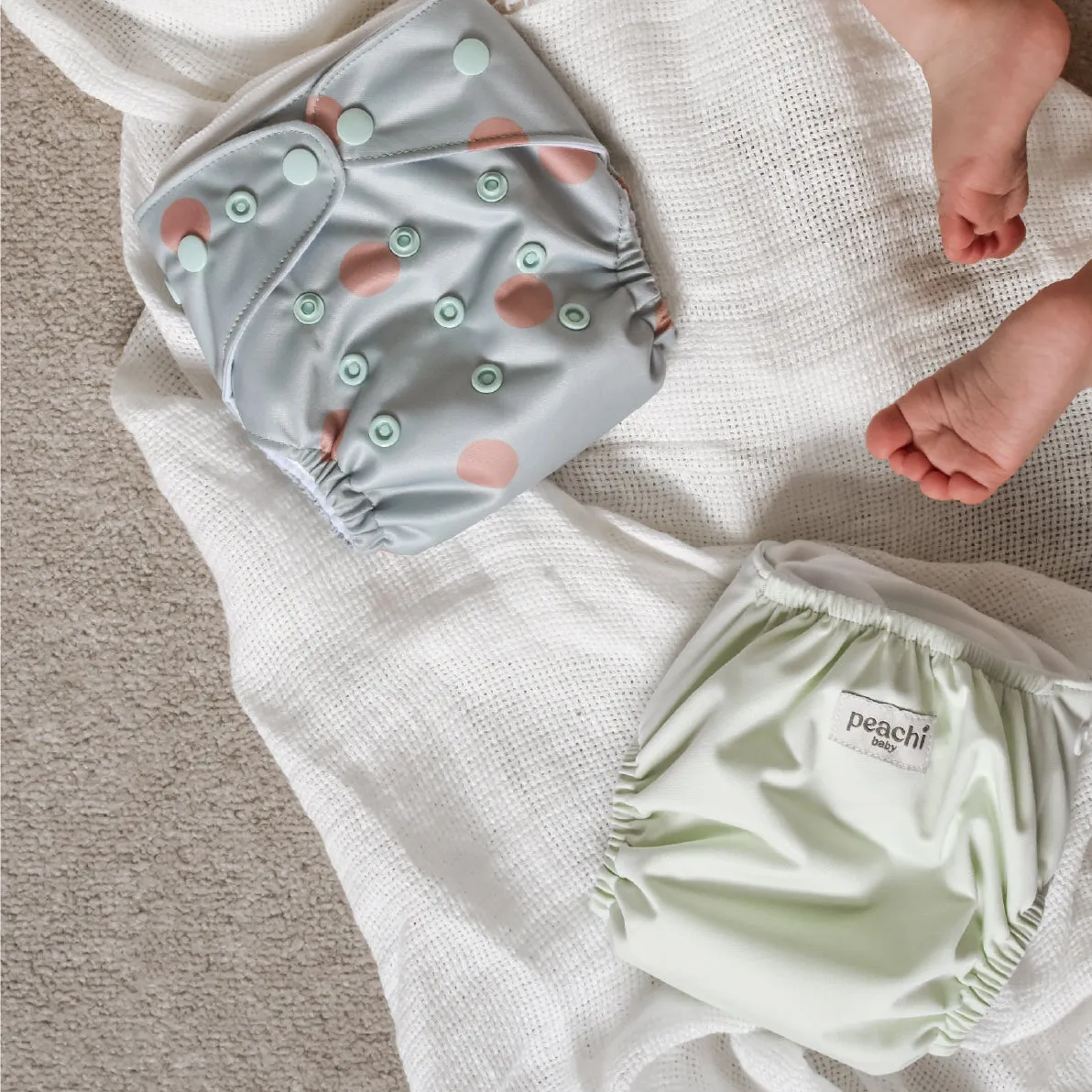 Duckegg Peach Polka Reusable Nappy Set