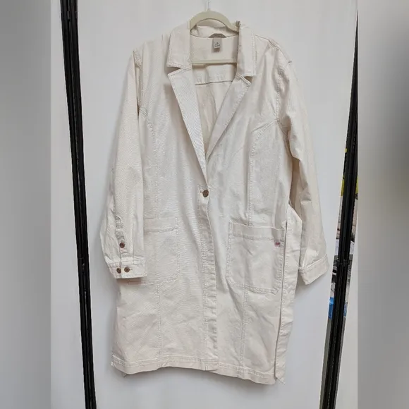 Duluth Trading Co Cream Makers Studio Canvas Tie Duster Long Jacket Size XL