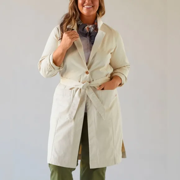 Duluth Trading Co Cream Makers Studio Canvas Tie Duster Long Jacket Size XL