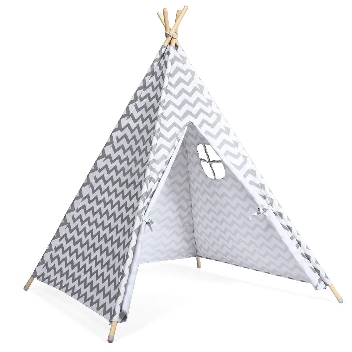 Eco-friendly Kids Indian Teepee Tent | Floor Mat | Playhouse | Cotton | White & Grey