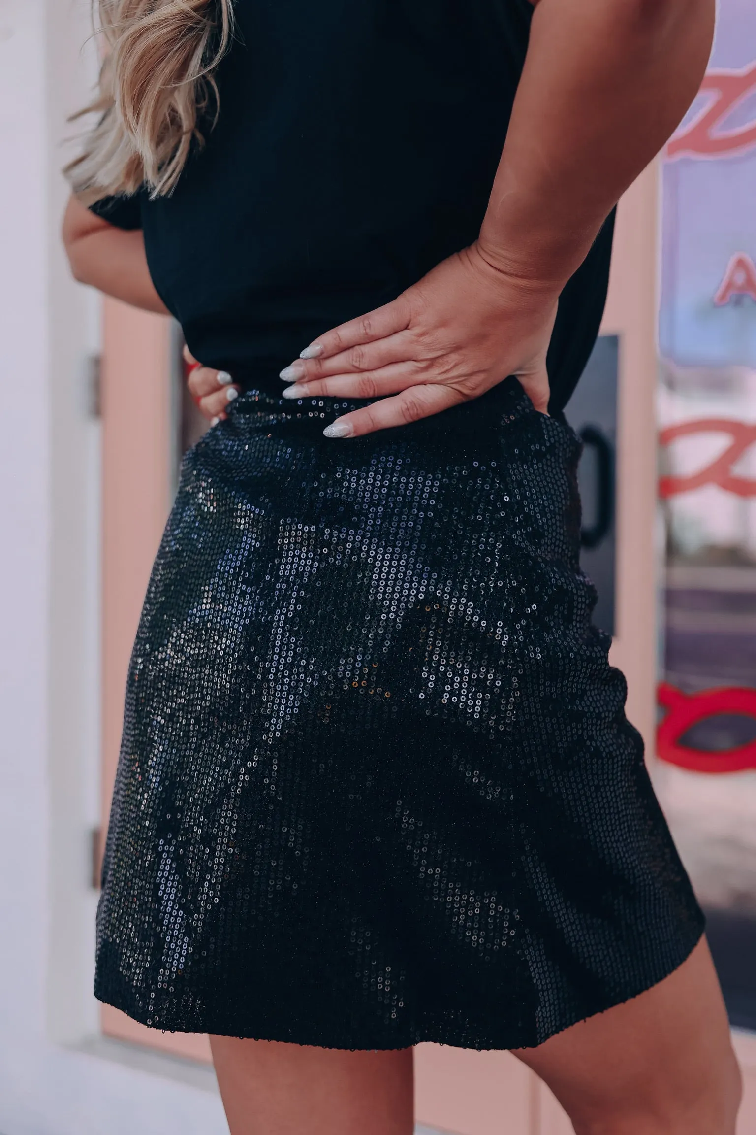 Eye Catcher Sequin Mini Skirt - Black