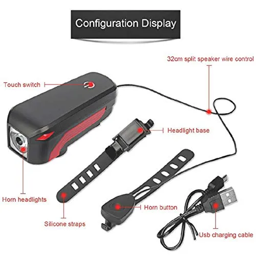 FASTPED 350LM 3 Modes Standard USB Charging 2000mAh Battery Bike Light with 120db Horn Single Item (Multicolor)