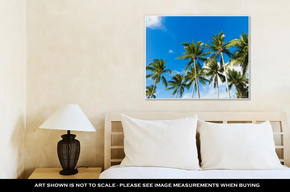 Gallery Wrapped Canvas, Tropical Palm Trees In The Blue Sunny Sky