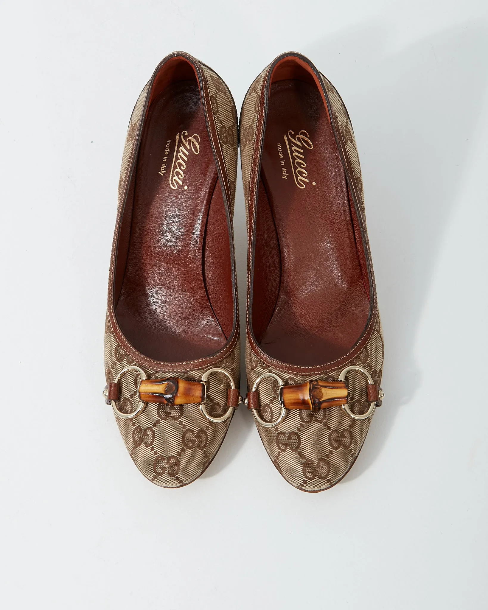 Gucci Brown GG Canvas Bamboo Detail Pumps - 8