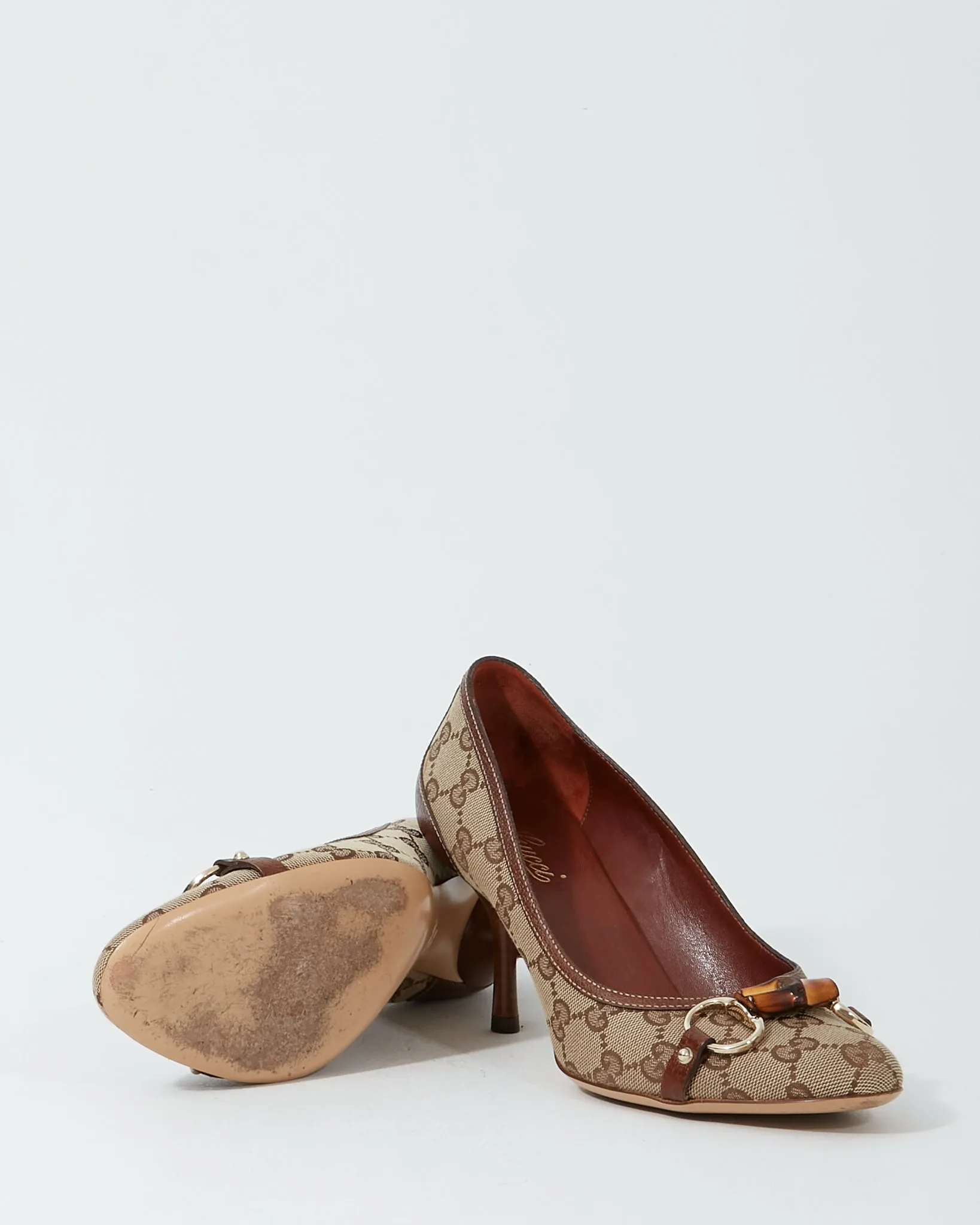 Gucci Brown GG Canvas Bamboo Detail Pumps - 8