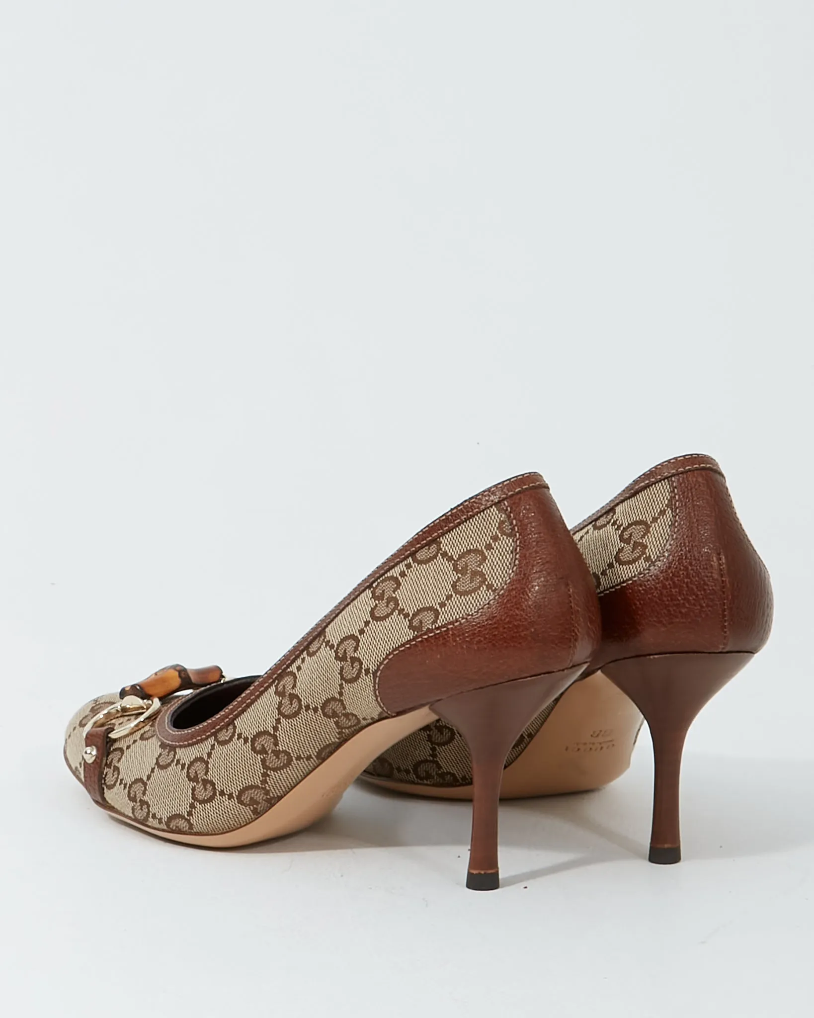 Gucci Brown GG Canvas Bamboo Detail Pumps - 8
