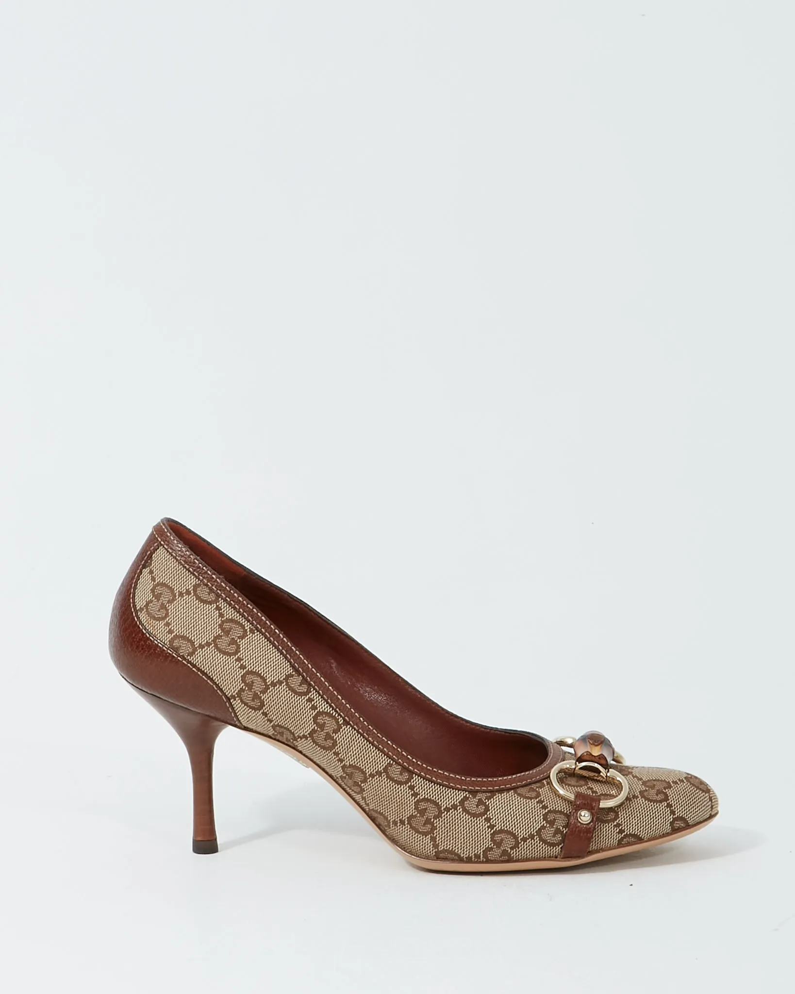 Gucci Brown GG Canvas Bamboo Detail Pumps - 8