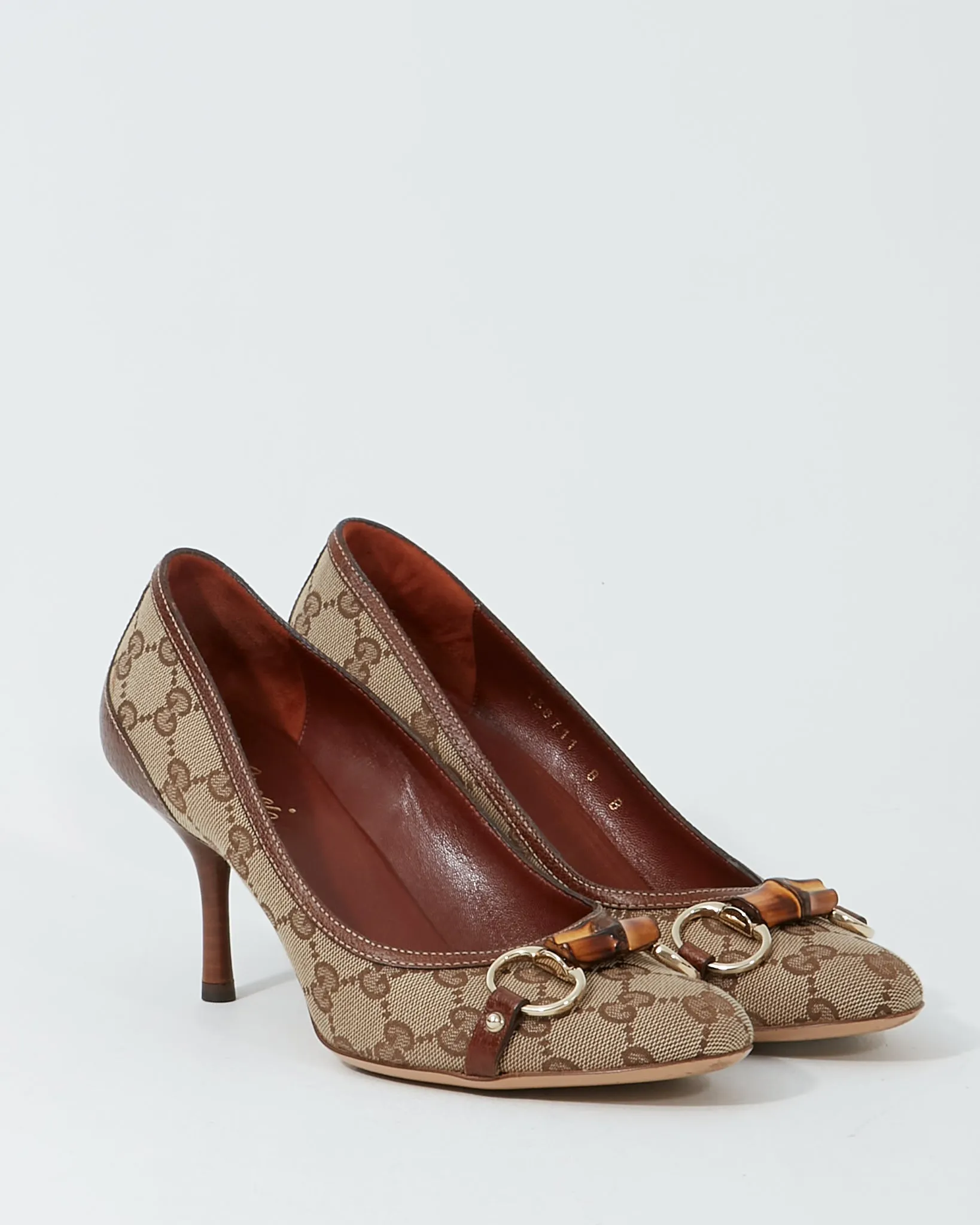 Gucci Brown GG Canvas Bamboo Detail Pumps - 8