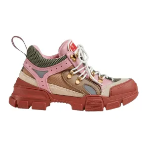 Gucci Shoes, Pink & Red Mesh Calfskin Suede Flashtrek Sneakers (size 35.5)