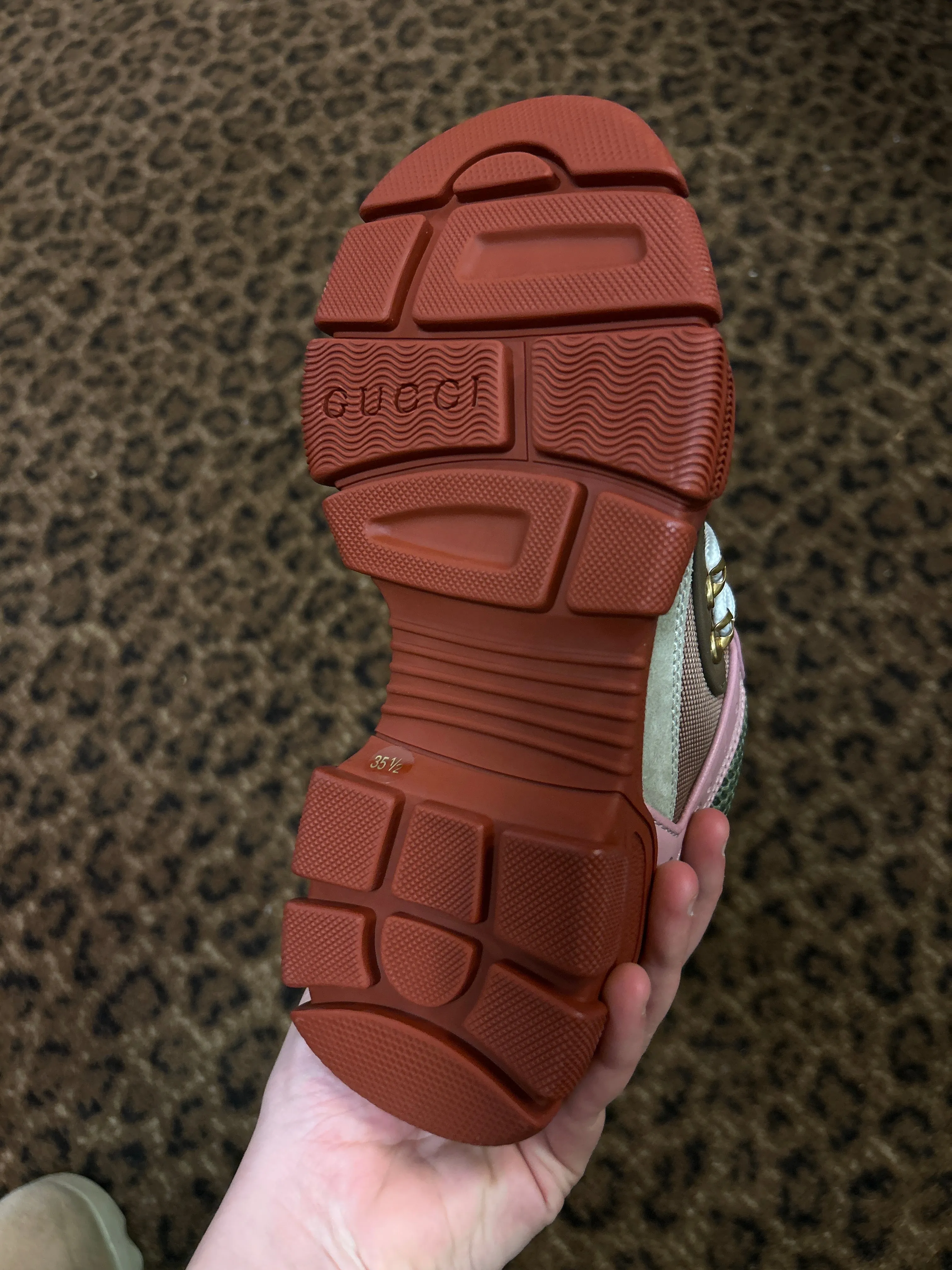 Gucci Shoes, Pink & Red Mesh Calfskin Suede Flashtrek Sneakers (size 35.5)
