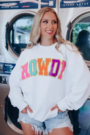 Howdy Glitter Graphic Sweatshirt - White
