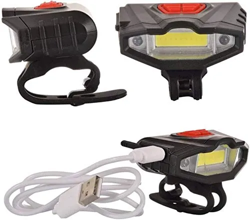 Inditradition Combo of Bicycle Bike Front Headlight (Rechargeable) & Laser LED Rear Tail Light (Battery) (Pack of 2)