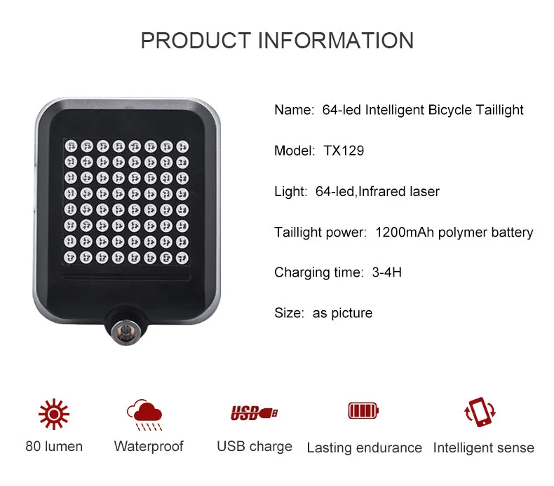 Intelligent LED Waterproof USB Rechargeable Bicycle Turn Signal Lights